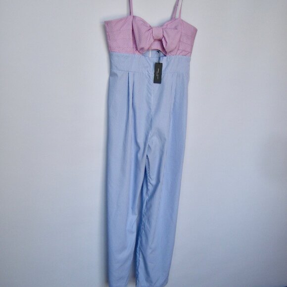 Romeo & Juliet Couture NWT Pinstripe Jumpsuit (LARGE) Wide Leg Retro Inspired - Picture 6 of 8